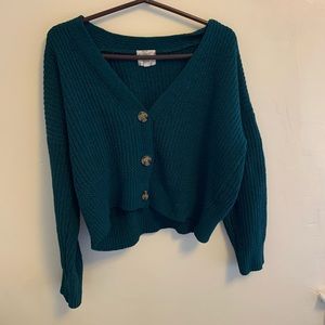 Hippie Rose- Green Button Up V-Neck Sweater
